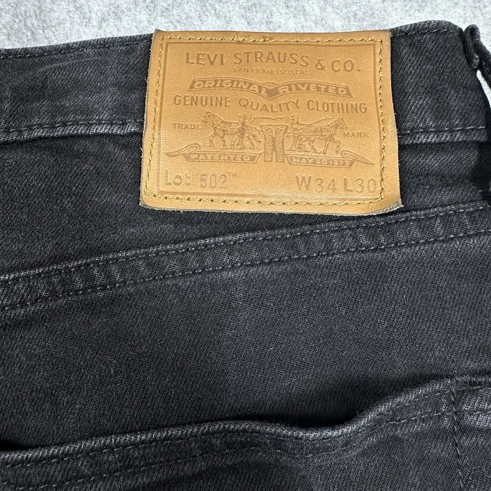 Levi's 502 Men's Premium Jeans 34x30 Black Denim Leather Patch Big E Tag